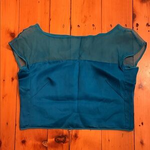 Milly Teal Sheer Sleeve Blouse 100% silk